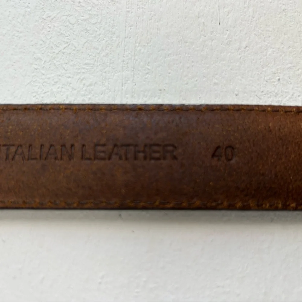 Genuine Italian brown leather belt with brass buckle size 40